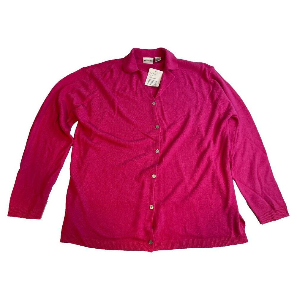 Sherry Taylor Women Bright Pink Button Down Collared Sweater 2X T26025 NWT